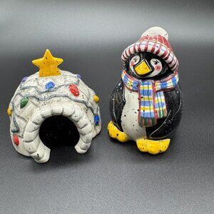 Vintage Penguin and Igloo Salt & Pepper Ceramic Shakers by Julie Ueland Retired